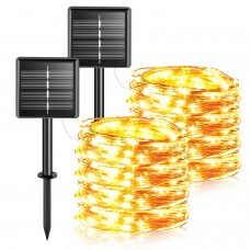 [2 pieces] Solar Fairy Lights Outdoor, AGOTD 14M 120 LED Fairy Lights Outdoor Waterproof Copper Wire, Solar Fairy Lights Decoration for Garden, Balcony, Terrace, Gate, Courtyard, Wedding, Party (Warm White)